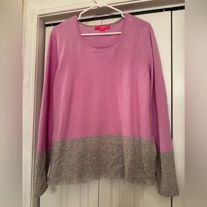 Lilly Pulitzer Pink & Gray Fringed Cashmere Tunic Style Sweater